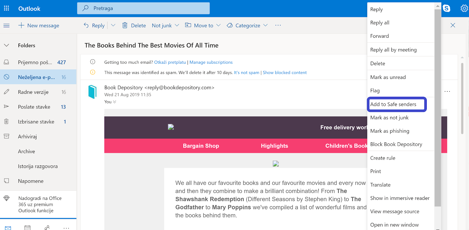 how do i add an email address to my safe list in gmail?